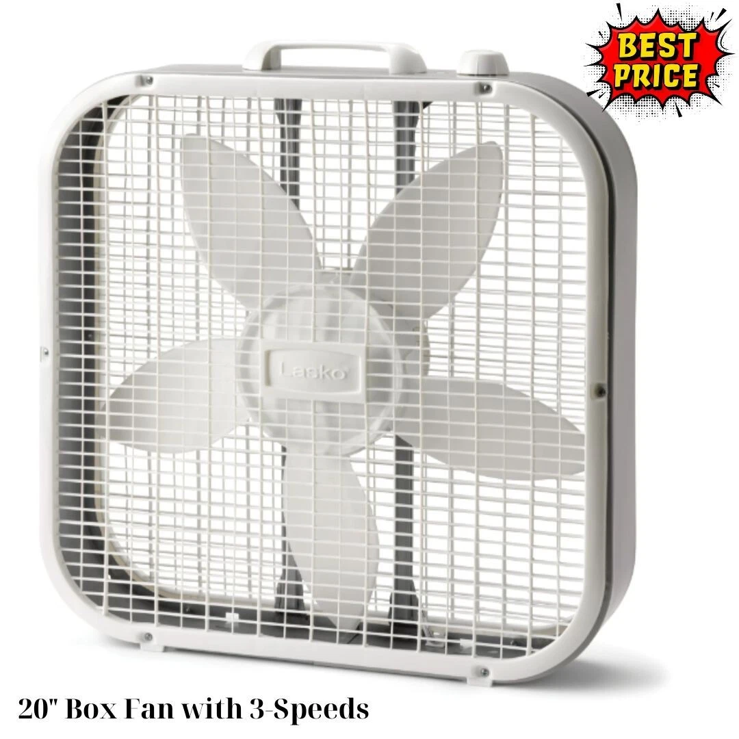 Lasko Cool Colors 20u0026#034; Box Fan with 3-Speeds, B20200, White | eBay