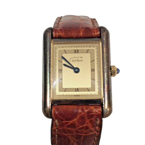 Ladies Cartier Quartz Sterling Vermeil 28 x 21mm new battery runs great vg cond - Picture 6 of 9