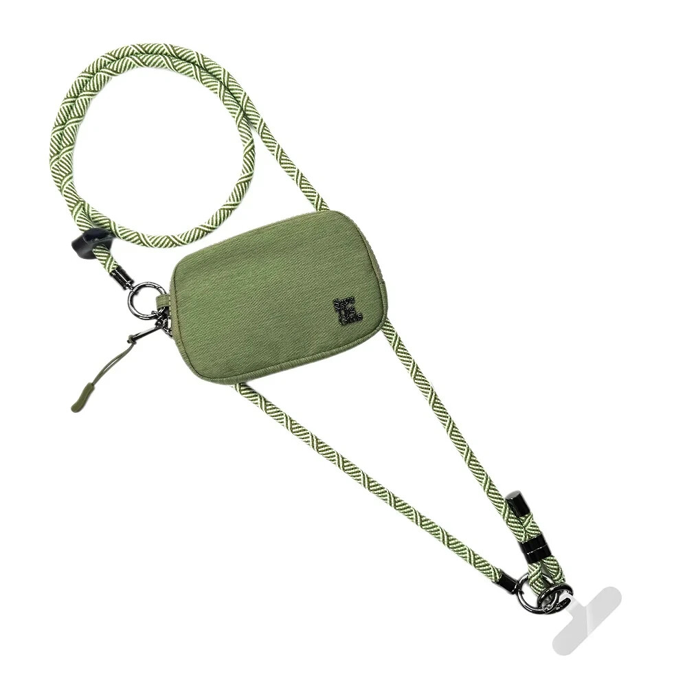 Olive Green RFID Security Phone Strap with Clip-On Pouch