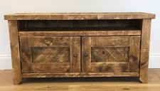 RUSTIC SOLID TV UNIT WITH CUPBOARDS - CHEVRON STYLE DOORS -  MADE TO ALL SIZES