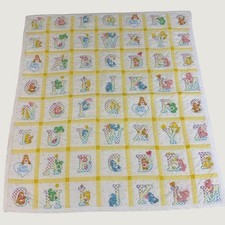 Vintage 80s Care Bears Alphabet Baby Quilt Blanket ABC Nursery Yellow 45x41