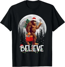 Santa Bigfoot Christmas Lights Funny Sasquatch Believe Xmas T-Shirt