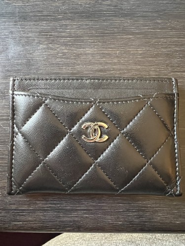 Chanel CC Classic Black Smooth Leather Card Holder Wallet Silver Hardware - Imagen 3 de 7