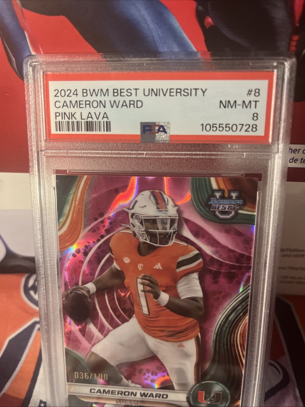 2024 Bowman's Best University - Cameron Ward #8 Pink Lava Refractor /100 (RC)