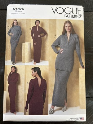 UNCUT Vogue V2076 Misses Knit Dress & Top, Skirt Y5 (18-26) Sewing Pattern