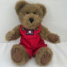 Boyds BearWear Plush Teddy Bear Brown Shaggy Fur Red Corduroy Overalls 10 inch