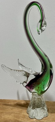 NICE! Vintage MCM Murano Hand-Blown Sommerso Art Glass Swan Sculpture 15.5  Tall