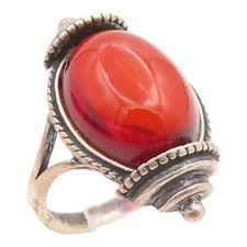 925 Sterling Silver Vintage Ring POLAND Cabochon Amber Band Sz 6.5 RG35335