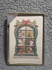 (10)Christmas Cards Merry Christmas Happy New Year Santa Through Window Open Box