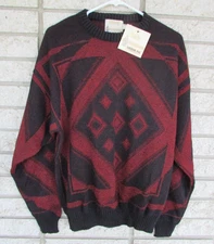 London Fog Towne Men's Med Geometric Print Knit Crewneck Sweater Vintage 90s USA