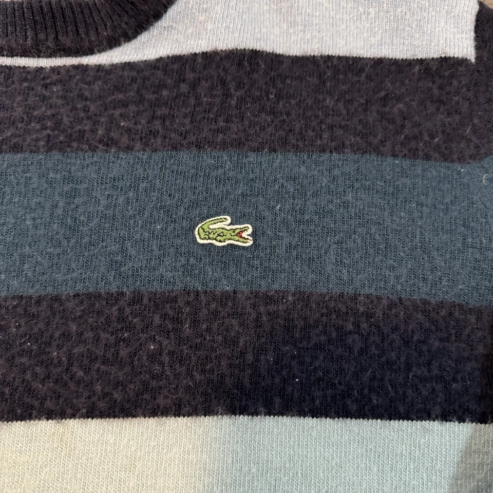 Lacoste 毛衣男式 4(中号)蓝色条纹羊毛混纺套衫学院风复古 Y2K — 第 3/4 张图片