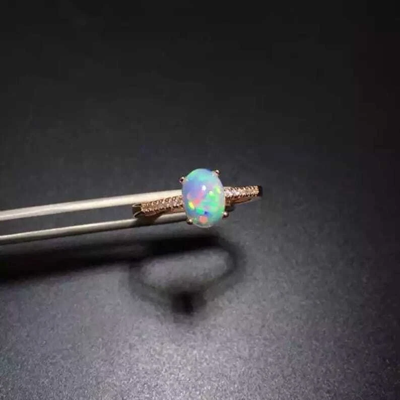 Natürlich Äthiopische Opal Edelstein 14k Gold Versilbert Solitär Damen Ring v993 - Bild 2 von 4