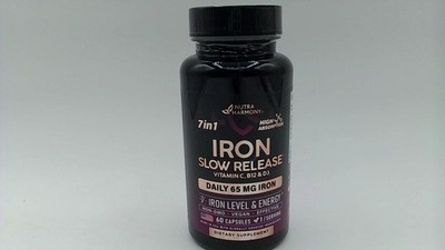 Nutra Harmony Iron Slow Release 65mg 60 Capsules-EXP:05-2027
