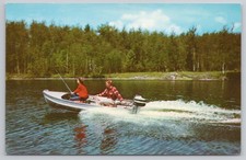 Postcard Fishing Boat Lake Forest Scene USA 1950s 1960s CK-158