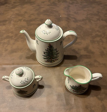 Spode Christmas Tree Teapot Set with Creamer and Sugar Bowl in Original Box