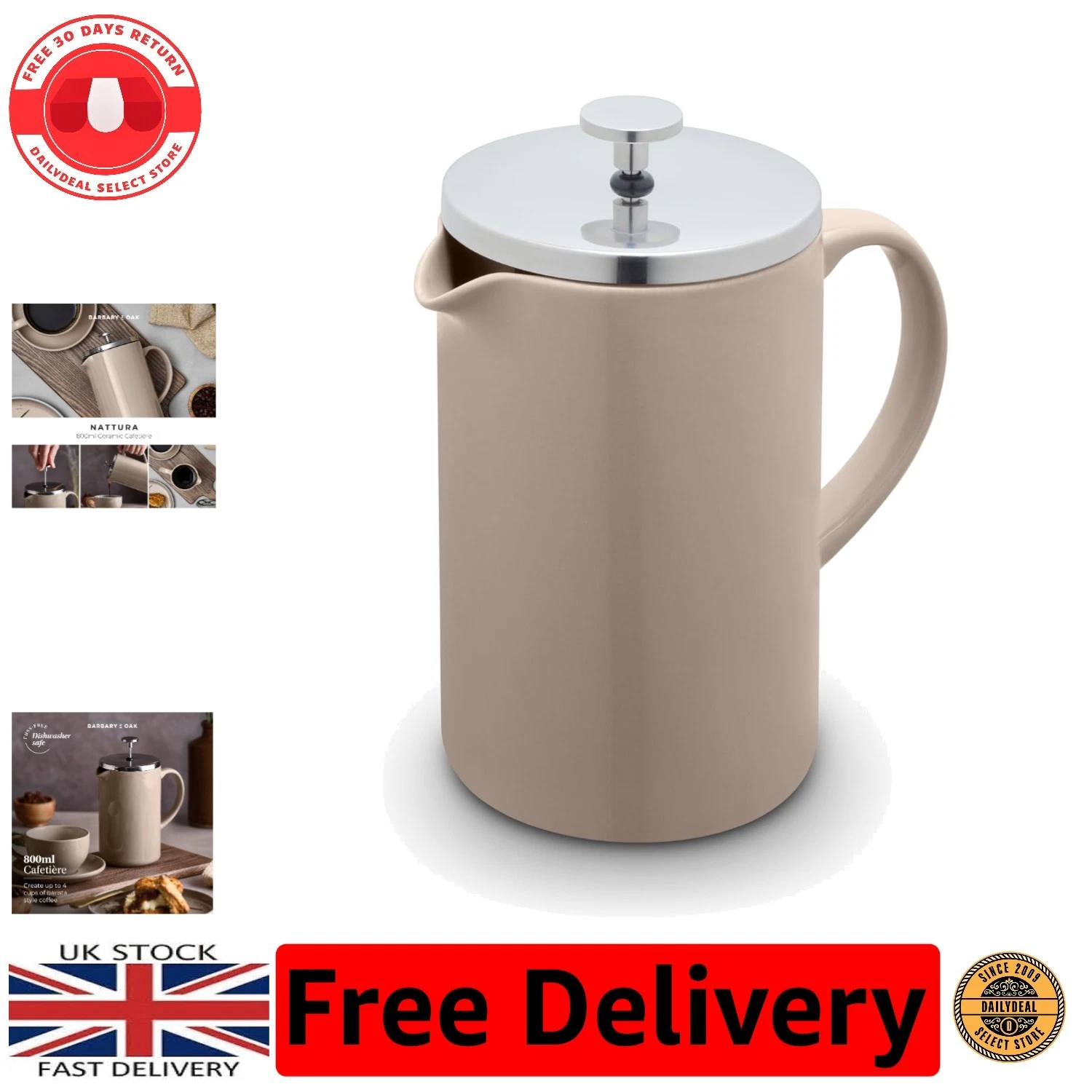 Modern Cashmere Ceramic Cafetiere - 800ml French Press for Effortless Brewing