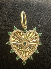 Emerald Diamond Engine Turned Heart-large Bale 14k