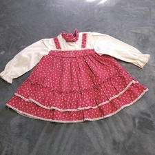 Vtg 80s Handmade Toddler Floral Dress Size 2T Girl Praire Cottage Lace Fringe