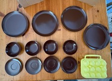 Vintage Brown Outdoor Camping Dining Plates Made In The USA & Egg Transporter