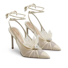 Sam Edelman Women's Aura Lace Up Stiletto Heel Ivory Tulle 10.5M