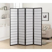 BIG SALE! Roundhill Furniture Hoceima Oriental Shoji 4-panel Room Divider, Black