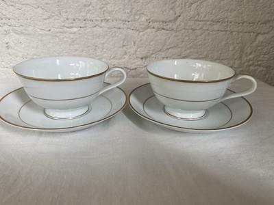 Vtg 1958-85 Set of 2 Noritake Japan DAWN Footed Cup & Saucer Set Gold Trims