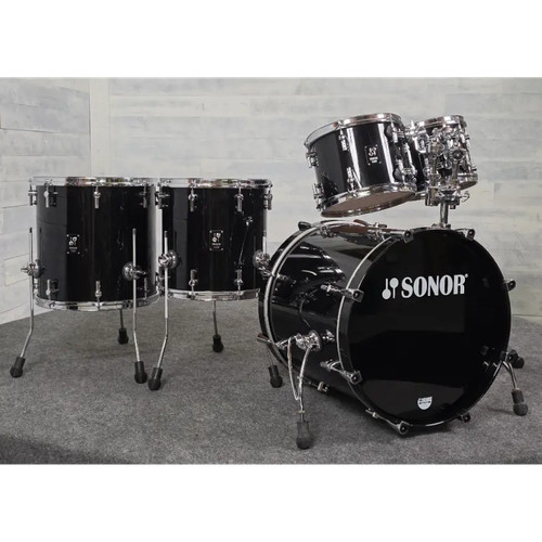 Used Sonor Prolite 5pc Drum Set Piano Black Lacquer - Very Good