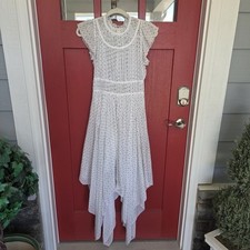 Ulla Johnson Jules Cotton Asymmetric Handkerchief Midi Dress White Blue Size 4