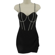 Windsor Women Small Black Rhinestone Underwire Padded Corset Top Cocktail Dress