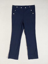 Rafaella Women Pants 8 Navy Blue Silver Button Slash Pockets Comfort Business