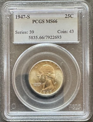 1947-S Washington Silver Quarter PCGS MS66      Free US Shipping
