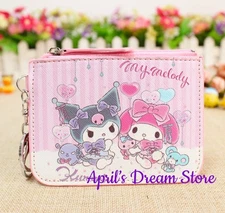 Kuromi x My Melody Play Time Striped ID Cardholder Coin Purse Keychain Wallet
