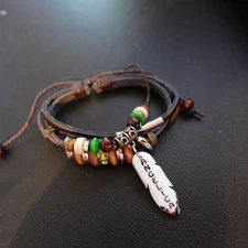 Angelica Personalize Boho Bracelet Leather Stack Hippie Indie Name Green Sparkle