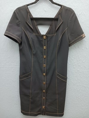 Karl Lagerfeld Paris Women 6 Dress Black Stretch Button Front Short Sleeve Midi
