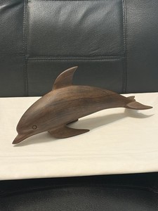 Vintage Wood Dolphin Figure Hand Carved Wooden Statue Unsigned