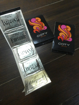 VTG Coty 3 Sample ''Matchbook'' Perfume Packs 5 Towelettes Each Emeraude Laimant