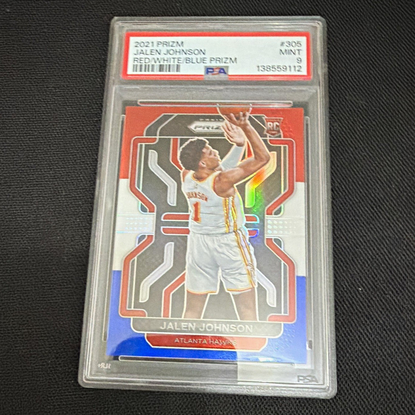 2021-22 Panini Prizm Jalen Johnson #305 Red White & Blue Prizm RC PSA 9 Hawks