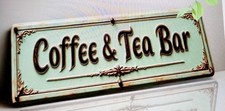 'COFFEE & TEA BAR' WOOD(Ply) 2D Flat thin Sign Hang Plaque 30x10cm New Fun Item
