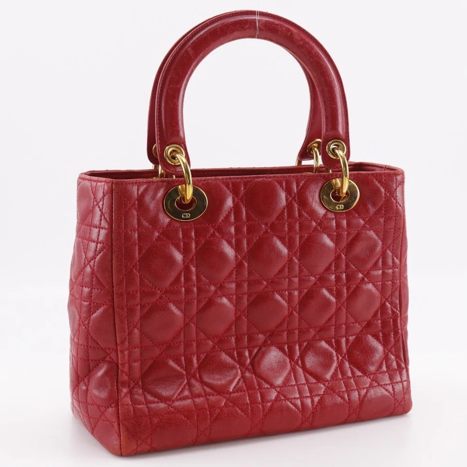 Dior Lady Dior Handbag Canage Red Calfskin Women - Image 3 of 4
