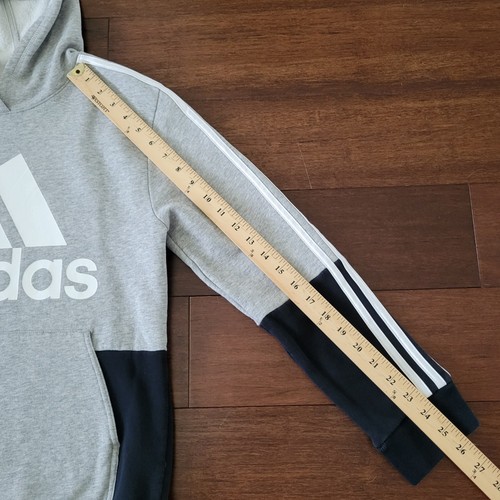Adidas Essentials Kids Gray & Black Spellout Logo Athletic Hoodie Size L 14/16 - Picture 7 of 7
