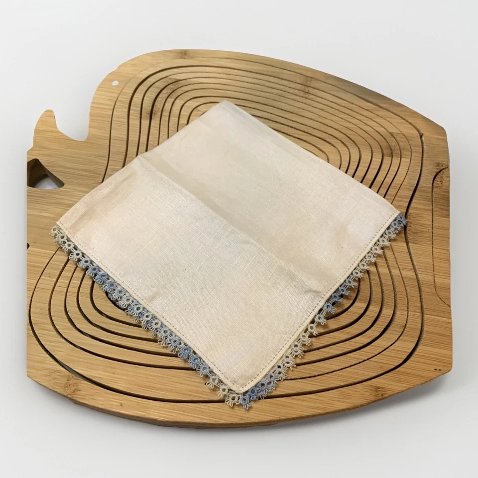 Pañuelo vintage para mujer Hanky puro lino irlandés azul encaje Boarder Foto 2 de 4