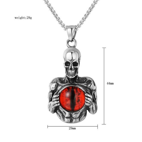 Pendant Necklace Stainless Steel Cool Men's Gothic Skeleton Skull Evil Eye Gift - Picture 10 of 34