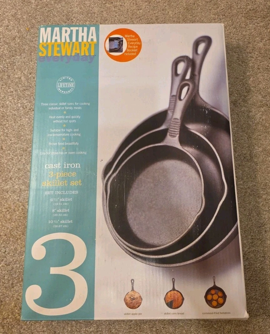 Cast Iron Skillet 3 Piece Martha Stewart Set NIB