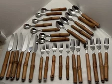 Vintage MCM 29 Piece, Natural Handmade Bamboo Silverware Set Rare