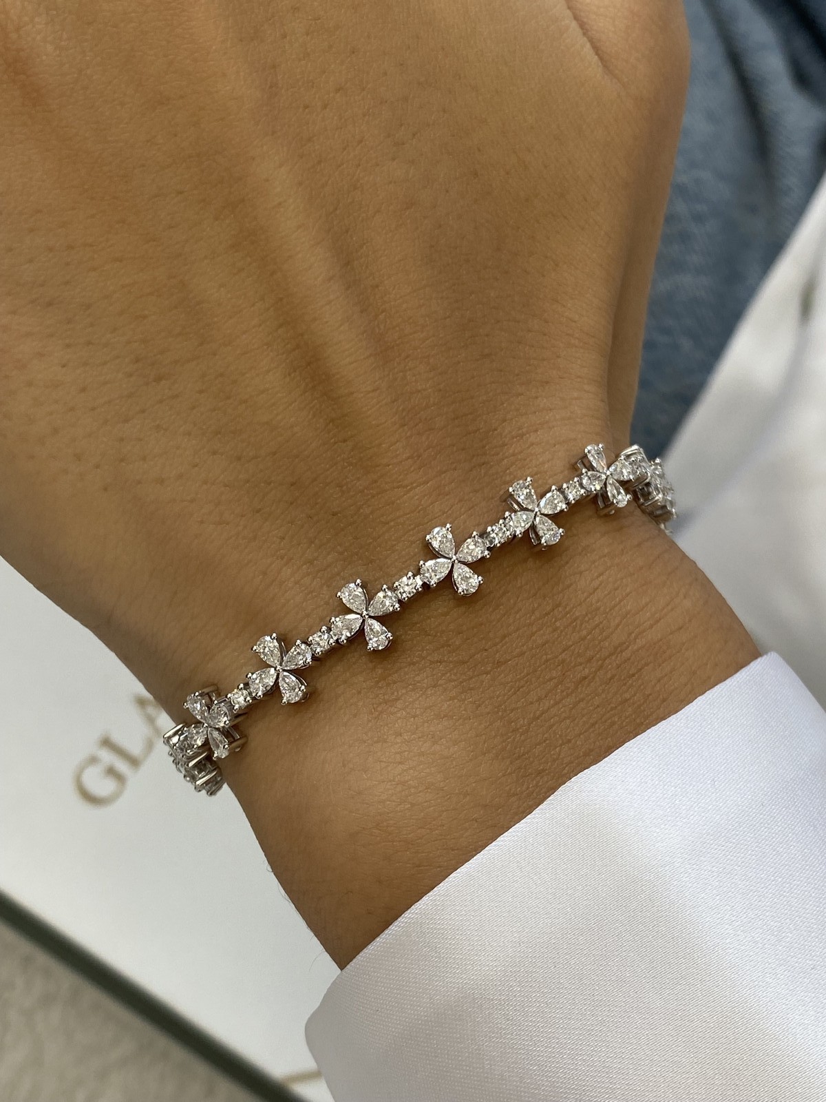 14K White Gold Tennis Bracelet 4.3ct Pear Labcreated Diamond F/VS GGL Appraised