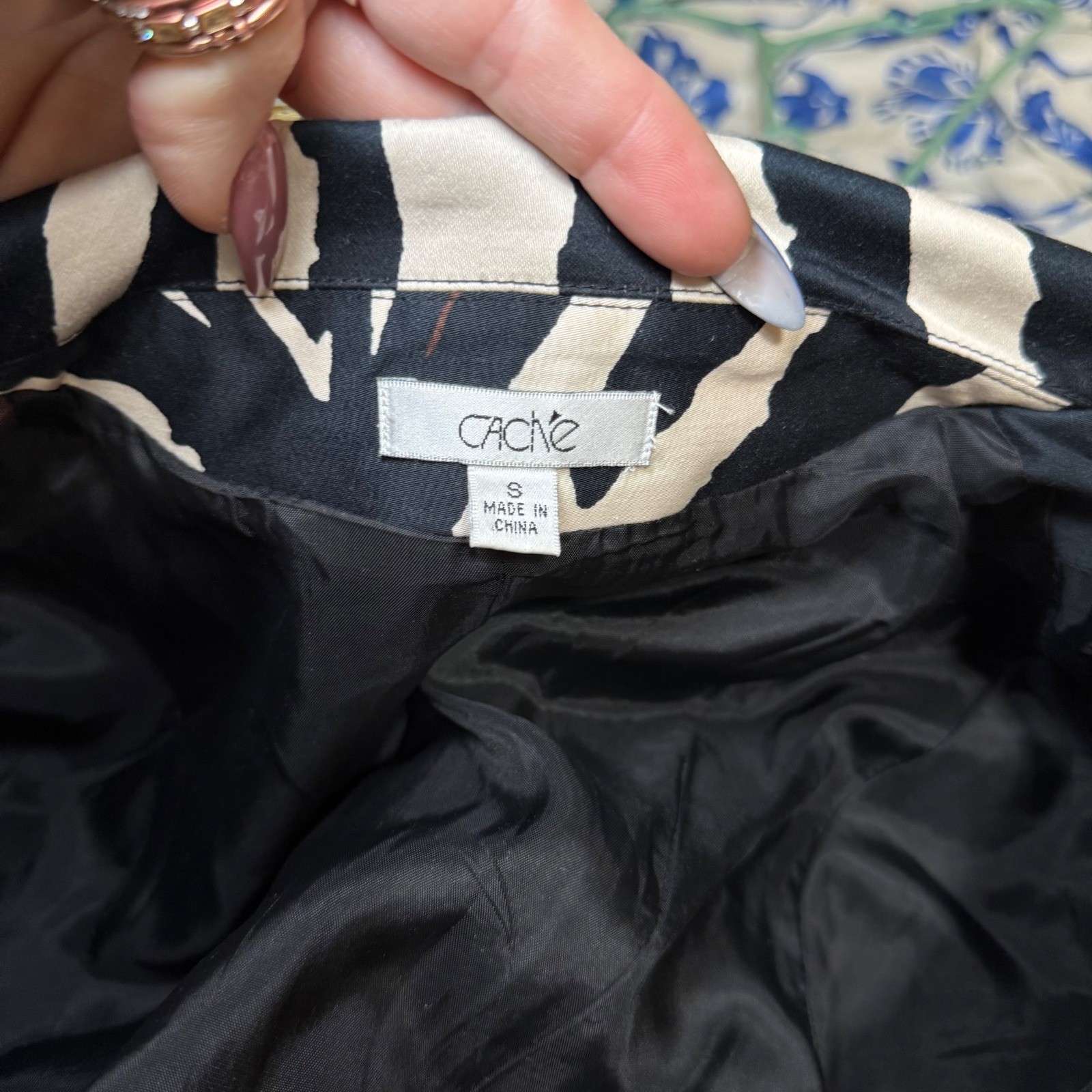 Cache Blazer Jacket Small Abstract Print Fitted S… - image 3