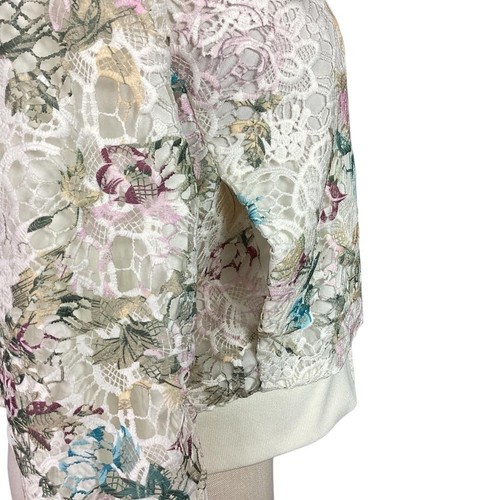 Nanette Lepore Lace Jacket Womens M Ivory Floral Snaps Long Sleeve Lined NEW - Picture 2 of 10