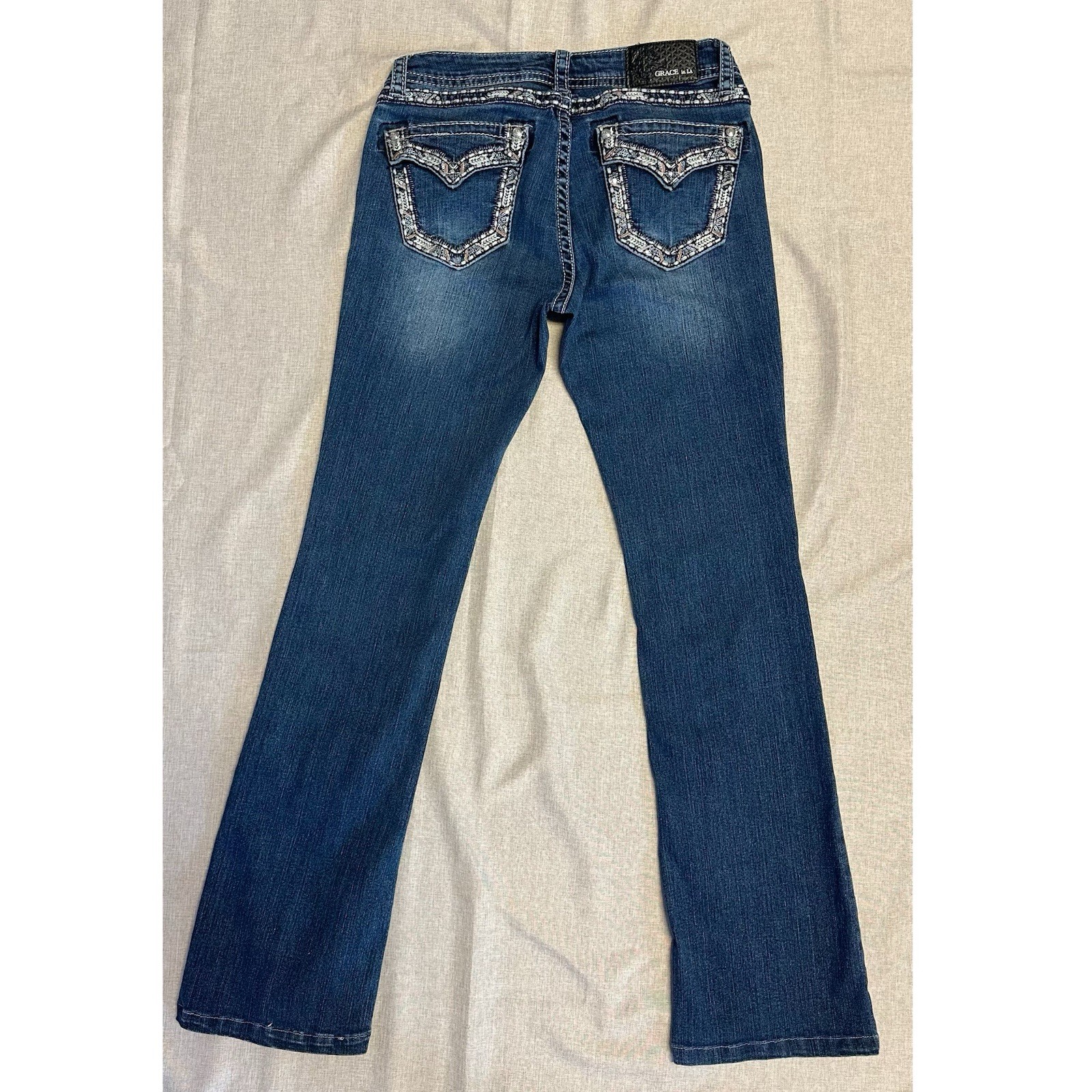 Grace in LA Women’s Border Stitches Embroidery Bootcut Jeans Size 28