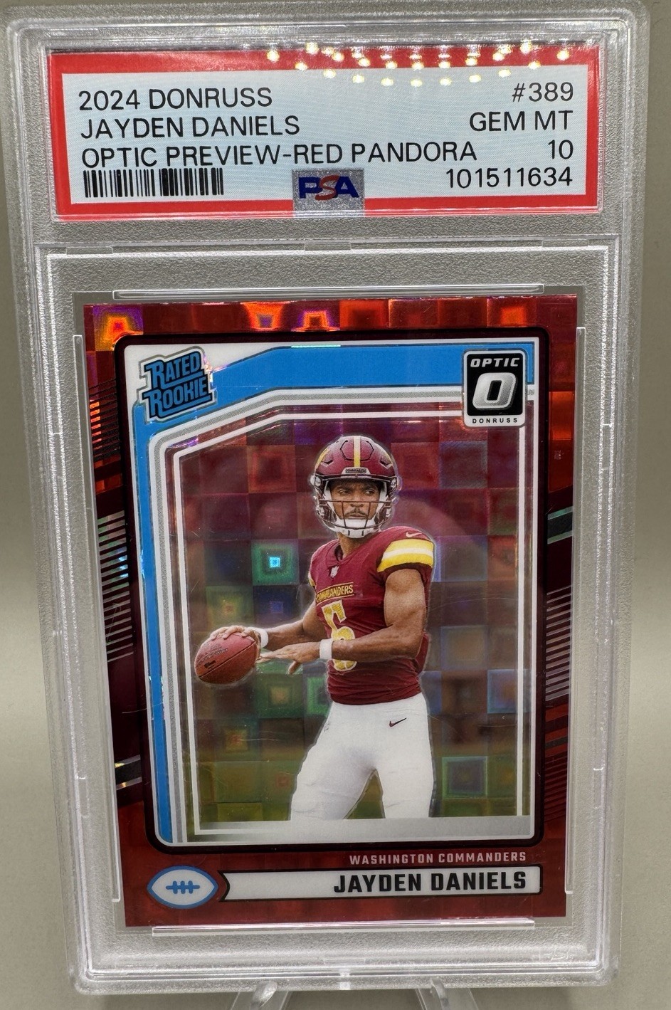 2024 Panini Donruss Jayden Daniels #389 Optic Preview Red Pandora PSA 10