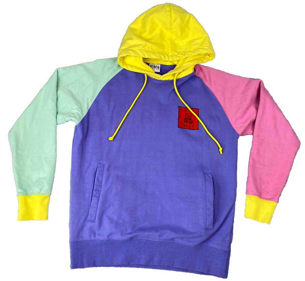 Teddy Fresh Pastel Color Block Hoodie Men Small S Pullover